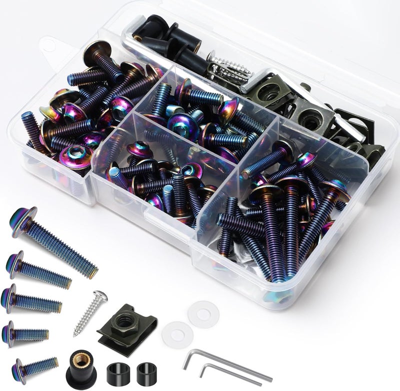 AEEAST M5 M6 Stainless Steel Motorcycle Fairing Bolts, 177Pcs Windscreen Screws Fasteners Fairing Bolts Nut Clips Kit Universal Fit for Sportbike Kawasaki Yamaha BMW Honda Suzuki Triumph - Image 1